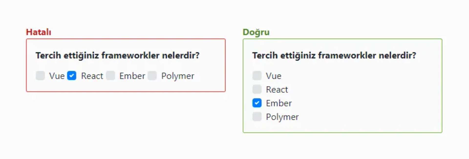 Checkbox ve Radio inputları dikey sırala